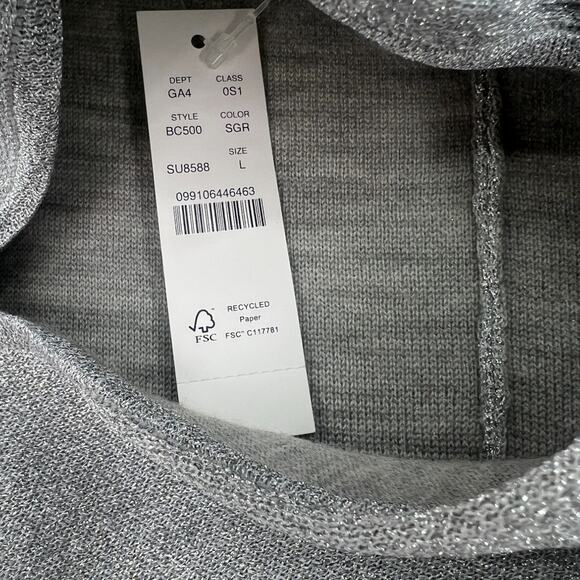 New J Crew L Knit Dress Sweater Metallic Silver Long Sleeve Mini Balloon Sleeve - Picture 5 of 5